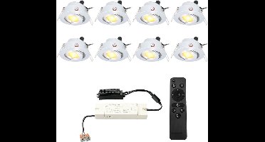 HOFTRONIC Sienna - Veranda Inbouwspots 8x3W - 12 Volt - Complete Veranda Set - 2700K zeer warm wit - IP44 Waterdicht - Dimbare Inbouwspots met Afstandsbediening - Kantelbaar - 5mm diameter - 30mm inbouwdiepte voor badkamer en tuin