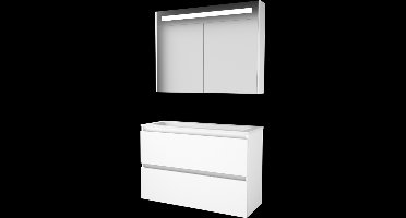 Basic Premium 39 badmeubelset met spiegelkast met geïntegreerde LED verlichting, greeploze wastafelonderkast met 2 lades en acryl wastafel met 1