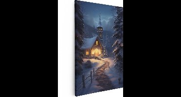 Artaza Canvas Schilderij Kerk in het Winterbos - 20x30 - Klein - Foto Op Canvas - Canvas Print