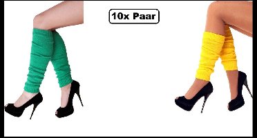 10x Paar Beenwarmers geel en groen - Yellow and green - Optocht disco Carnaval thema feest party fun festival winter
