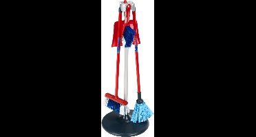 Klein Toys Vileda schoonmaakstation - stoffer, blik, bezem en dweil - incl. station voor ophangen en opbergen - 25x25x66 cm - rood blauw zwart