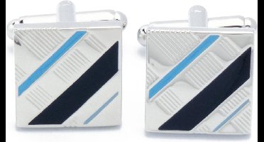 Manchetknopen - Vierkant met Diagonale Blauwe Streep