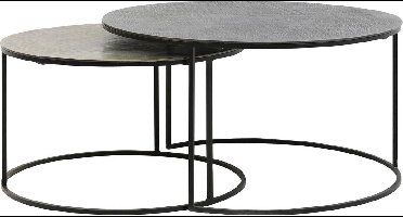 Light & Living Rengo Relief Ronde Salontafel - Antiek zwart/Antiek Brons - Set/2 - Ø61x37 + Ø76x41cm