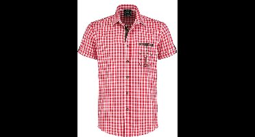 Oktoberfest Overhemd Heren - Tiroler Heren Blouse - Korte Mouwen - Rood-Wit - Maat XL