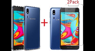 Hoesje Geschikt Voor Samsung Galaxy A2 Core Anti Shock Hoesje TPU Back Cover Met 2pack glazen Screenprotector - Transparant