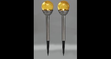 Solarverlichting LED grondspies met echt glas 2 stuks