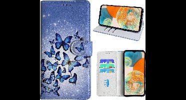 Hoesje geschikt voor Samsung Galaxy A23 Bookcase met Blauw vlinder print
