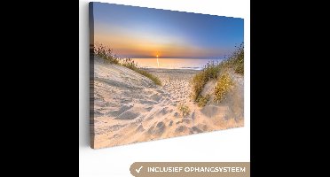 Canvas - Zee - Strand - Duinen - Zonsondergang - Schilderijen woonkamer - Slaapkamer - Kamer decoratie - Canvas schilderijen landschappen - 150x100 cm