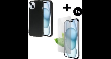 Mobiparts Classic TPU hoesje geschikt voor Apple iPhone 15 met 1 Screenprotector van Gerecycled Gehard Glas - Zwart