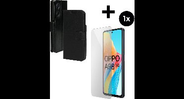 Mobiparts Classic Wallet hoesje geschikt voor Oppo A98 met 1 Screenprotector van Gehard Glas - Zwart