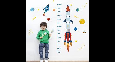 Muurstickers Ruimteschip Meetgrafiek voor Kinderen Muurtattoo Planeten Raketten Hoogtegrafiek Groeigrafiek Muursticker Jongen Kamer Slaapkamer Wanddecoratie