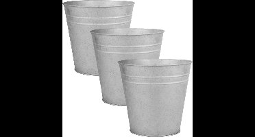 4x stuks oud zinken emmertjes/bloempotten zilver 25 cm - Zinken emmertjes - Bloememmertje - Decoratie emmer