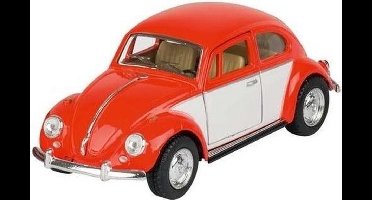 Modelauto Volkswagen Kever two-tone oranje/wit 13 cm - speelgoed auto schaalmodel - miniatuur model