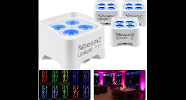 Set van 4 BeamZ BBP90W Uplights - PAR spot op accu met 4x 4W LED's - Wit