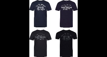 Tom Tailor Heren T-Shirt Tom Tailor 4 Pack regular fit Veelkleurig M Ronde Hals Volwassenen Opdruk Print Shirts