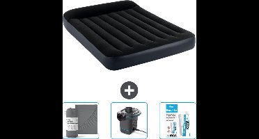 Intex Luchtbed - Twijfelaar - 137 x 191 x 25 cm - Donkerblauw - Inclusief Hoeslaken - Pomp en Reparatieset