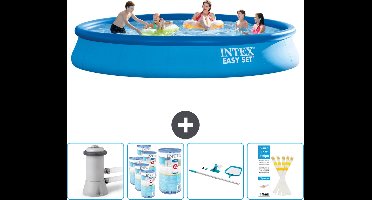 Intex Rond Opblaasbaar Easy Set Zwembad - 457 x 84 cm - Blauw - Inclusief Pomp Filters - Schoonmaakset - Testrips