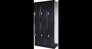 IVOL Metalen Lockerkast Zwart - 90x185x45 cm - 6 Deurs