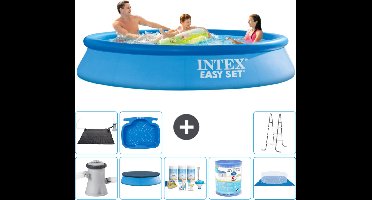 Intex Rond Opblaasbaar Easy Set Zwembad - 305 x 61 cm - Blauw - Inclusief Pomp Afdekzeil - Onderhoudspakket - Filter - Grondzeil - Solar Mat - Ladder - Voetenbad
