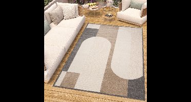 Tapiso Patio Vloerkleed Tuintapijt Outdoor Bruin Beige Buitenkleed Modern Maat- 200x300