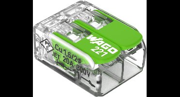 WAGO 221-422 221 Verbindingsklem Flexibel: 0.14-4 mm² Massief: 0.2-4 mm² Aantal polen: 2 100 stuk(s) Transparant, Groen