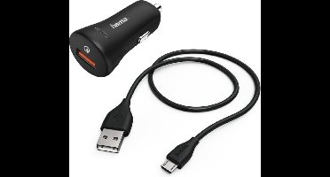 Hama Auto-opladerset, Micro USB, 3A, oplader QC3.0 + Micro-USB-Kabel, 1,5m,zwart