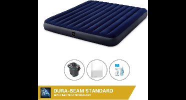 Intex Luchtbed - 2-Persoons - 183 x 203 x 25 cm - Blauw - Inclusief Pomp - Hoeslaken en Reparatieset