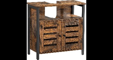 Corsica Badmeubel - wastafelkast - badkamerkast - stalen frame - opbergkast - onderkast met 2 lattendeuren en verstelbare plank - vintage bruin - zwart