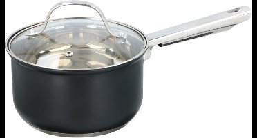 Alpina Steelpan met deksel - RVS - zwart - 1500 ML - Lengte 32 cm - Dia 16 cm - Voor alle warmtebronnen