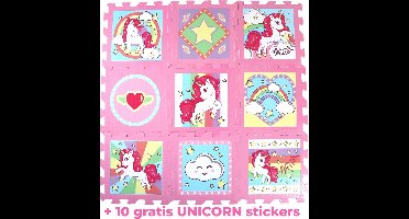 Puzzelmat/speelmat Unicorn – 9 puzzelstukken – 90x90cm Foam mat + draagtas + 10 stickers – spelen voor kinderen FM01