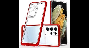 Bumper case Hoesje Geschikt Voor Samsung Galaxy S22 Ultra hoesje shockproof - Rood / Transparant