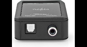 Nedis Digitale Audioconverter - 1-weg - Ingangen audio / video / data: DC Power / HDMI Input - Uitgangen audio / video / data: 1x Coax Audio / 1x TosLink Female - Automatisch - Antraciet