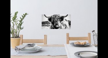 Muurstickers - Sticker Folie - Schotse hooglander - Natuur - Koe - Zwart - Wit - 40x20 cm - Plakfolie - Muurstickers Kinderkamer - Zelfklevend Behang - Zelfklevend behangpapier - Stickerfolie