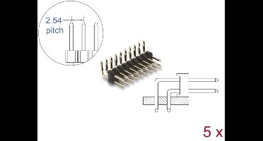 Delock Pin header 10 pin, pitch 2.54 mm, 2-row, angled, 5 pieces
