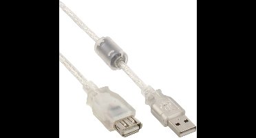 InLine® USB 2.0 kabel, male / female, type A, transparant, met ferrietkern 1,8m