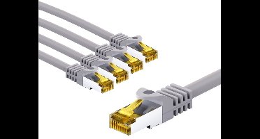 Goobay RJ45 Patch Cord CAT 6A S/FTP (PiMF), 500 MHz, with CAT 7 Raw Cable, 3 m, grey, Set of 5
