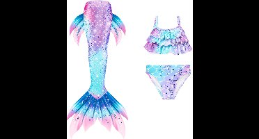 Joya Kids® Zeemeerminstaart met bikini verkleed set Blauw en Paars | Staart met bijpassende bikini | Mermaid Staart | Prinsessen jurk | Zeemeermin Verkleedkleding meisje | Maat 150
