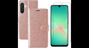 Hoesje geschikt voor Samsung Galaxy A26 bookcase Rosegoud - Met screenprotector tempered glass Galaxy A26