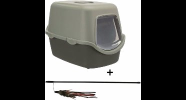 Combideal - Trixie Be Eco Gerecycled Kattenbak Vico Met Kap Antraciet/Groen + Trixie Kattenhengel (40 cm)