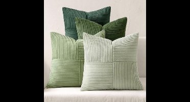 Set van 4 kussenslopen 40 x 40 cm, corduroy kussenslopen, zacht, decoratief, modern, met onzichtbare ritssluiting, woonkamer, slaapkamer, groene serie