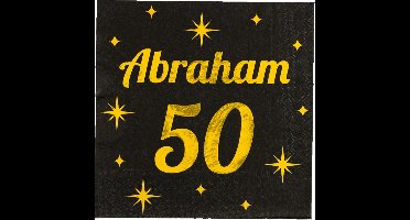 Paperdreams Verjaardag of Abraham feest servetten - leeftijd 50 jaar - 16x stuks - zwart/goud - 33 x 33 cm