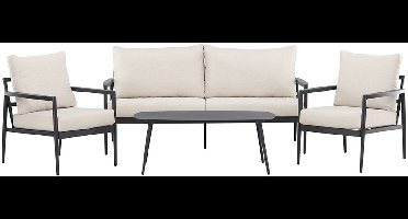 Taromina lounge set 1 bank, 2 stoelen, 1 salontafel zwart.