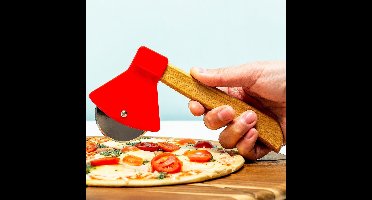 Pizza Snijder Bijl - Pizza Roller bijl -Pizza cutter Axe - Pizza mes - Bamboe handgreep - Edelstaal mes - 18cm x 10cm