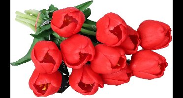 Countryfield Kunstbloemen bosje Tulp Tulipa - 5x - 44 cm - rood - Real Touch - kunst zijdebloemen