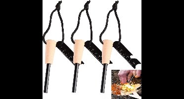 Vuurstarter - Firestarter - Firesteel - Vuursteen - Magnesium Stick - Magnesium Staaf - Noodfluit - Strijker - Vonkenmaker - Survival Kit voor Kamperen & Outdoor - 3 Stuks - 12.5 cm - 21.000 Ontstekingen