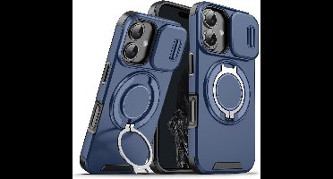 Hoesje Geschikt voor iPhone 16 hoesje Blauw backcover met Met Draaibare Ring Houder en camera bescherming