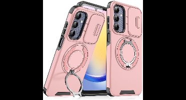 Hoesje Geschikt voor Samsung Galaxy A15 hoesje Rose Goud backcover met Met Draaibare Ring Houder en camera bescherming
