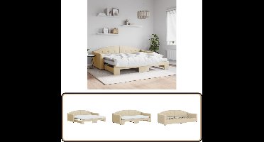 vidaXL Slaapbank met onderschuifbed crème Slaapbank - Sofa Bed - Tweepersoonsbed - Onderbed - Crème Kleurtje