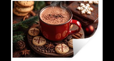 Muurstickers - Sticker Folie - Chocolademelk - Mok - Winter - Kerst - Gezelligheid - 30x20 cm - Plakfolie - Muurstickers Kinderkamer - Zelfklevend Behang - Zelfklevend behangpapier - Stickerfolie