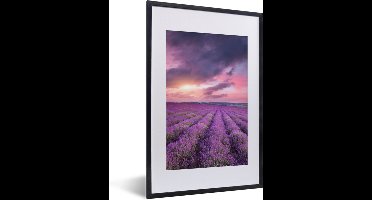 PosterMonkey - Poster - Fotolijst - Bloemen - Lavendel - Zon - Wolken - Paars - 40x60 cm - Frame - Poster kader - Foto met lijst - Poster natuur - Poster lavendel